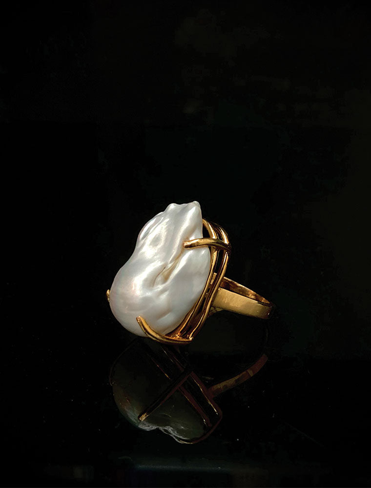 Baroque Pearl Ring, 14K Gold Plated