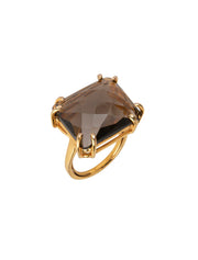 Veronica Ring, Smoky Quartz Square Checkers Cut, 14K Gold Plated