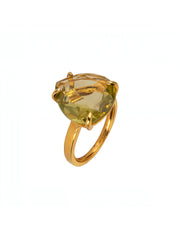 Eva Ring, 15MM Trillion Faceted Lemon Quartz