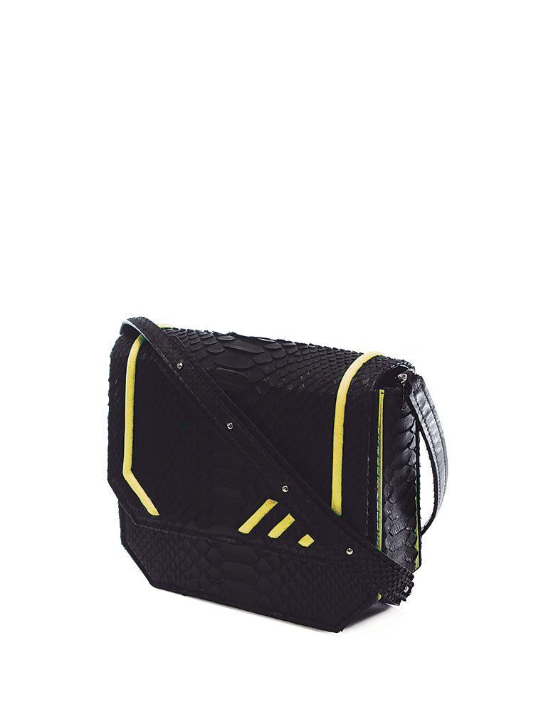 Python Radiant Clutch Bag, Black / Yellow