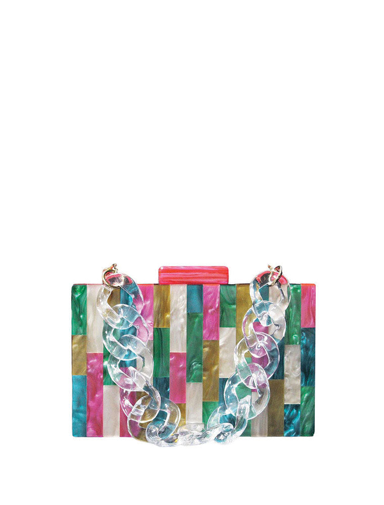 Rectangular Acrylic Clutch Bag, Multicolor / Pink