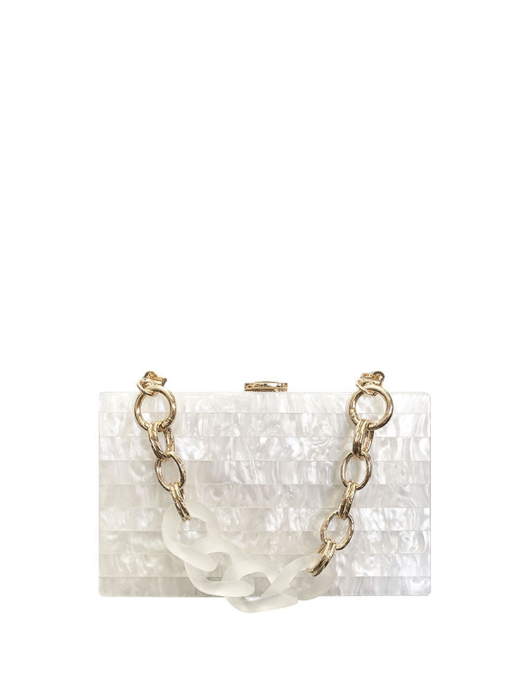Rectangular Acrylic Clutch Bag, Pearl White