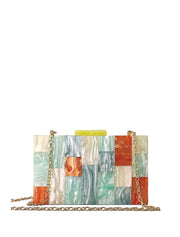 Rectangular Geometrical Design Acrylic Clutch Bag, Multicolor / Yellow