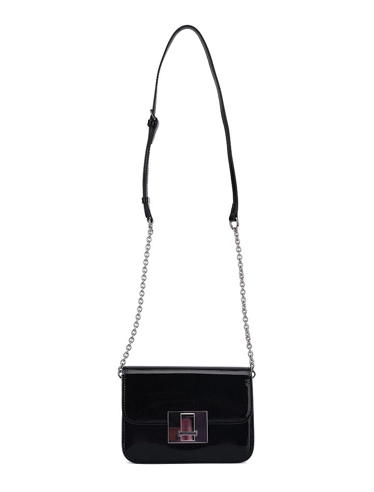 Rectangular Patent Mini Bag, Black