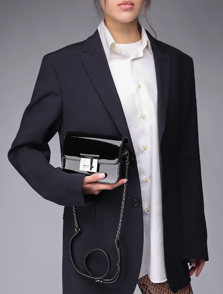 Rectangular Patent Mini Bag, Black