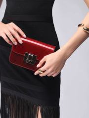 Rectangular Patent Mini Bag, Cherry Red