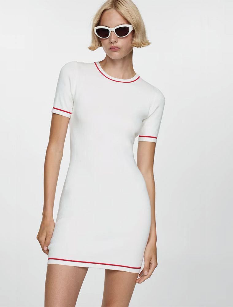 Red Edge Mini Dress, White