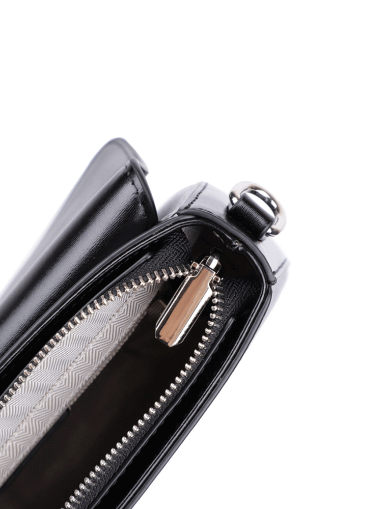 Rhinestone Buckle Décor Flap Shoulder Bag, Black