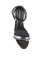 Rhinestone Strap Chunky Heel Sandals, Gunmetal