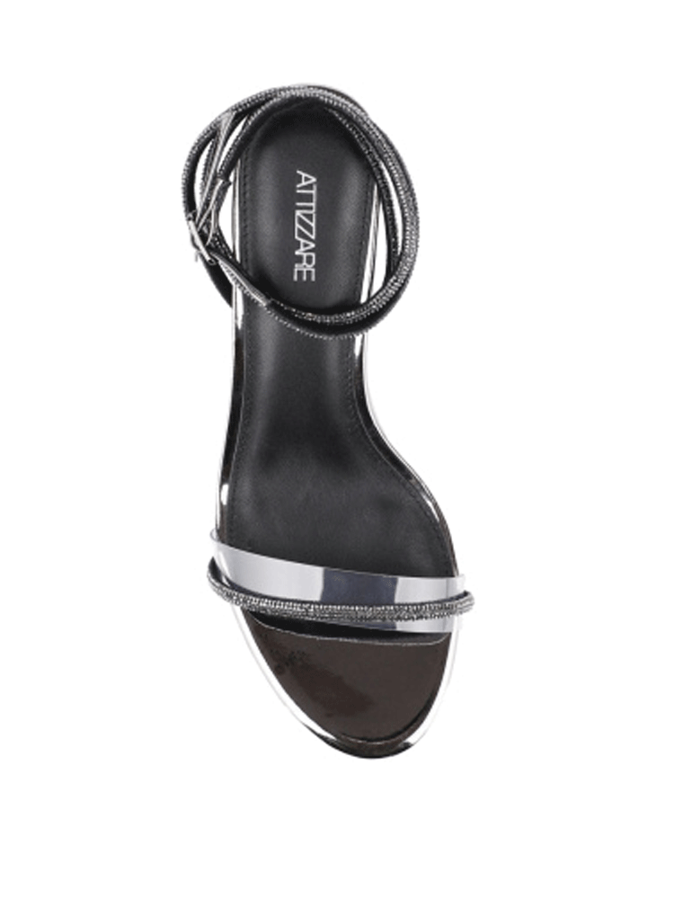 Rhinestone Strap Chunky Heel Sandals, Gunmetal