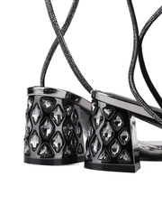 Rhinestone Strap Chunky Heel Sandals, Gunmetal