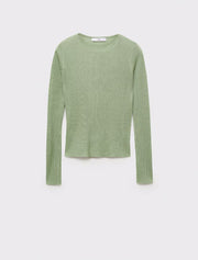 Ribbed Knit Longsleeve Top, Pastel Green