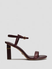 Round Toe Square Heel Sandals, Burgundy