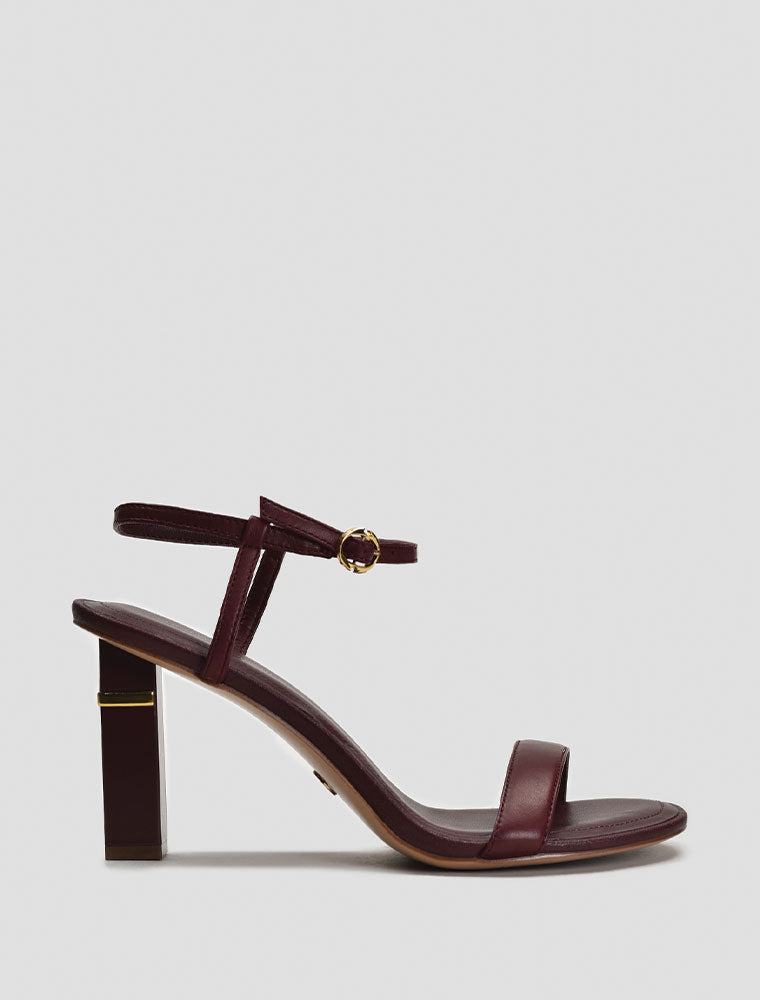 Round Toe Square Heel Sandals, Burgundy