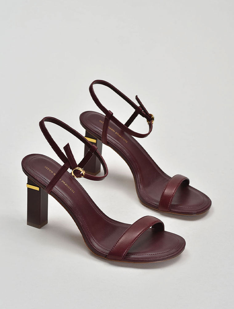 Round Toe Square Heel Sandals, Burgundy