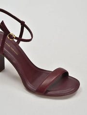 Round Toe Square Heel Sandals, Burgundy