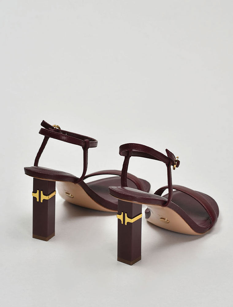 Round Toe Square Heel Sandals, Burgundy