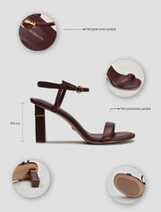 Round Toe Square Heel Sandals, Burgundy