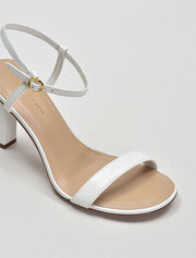 Round Toe Square Heel Sandals, Off-White