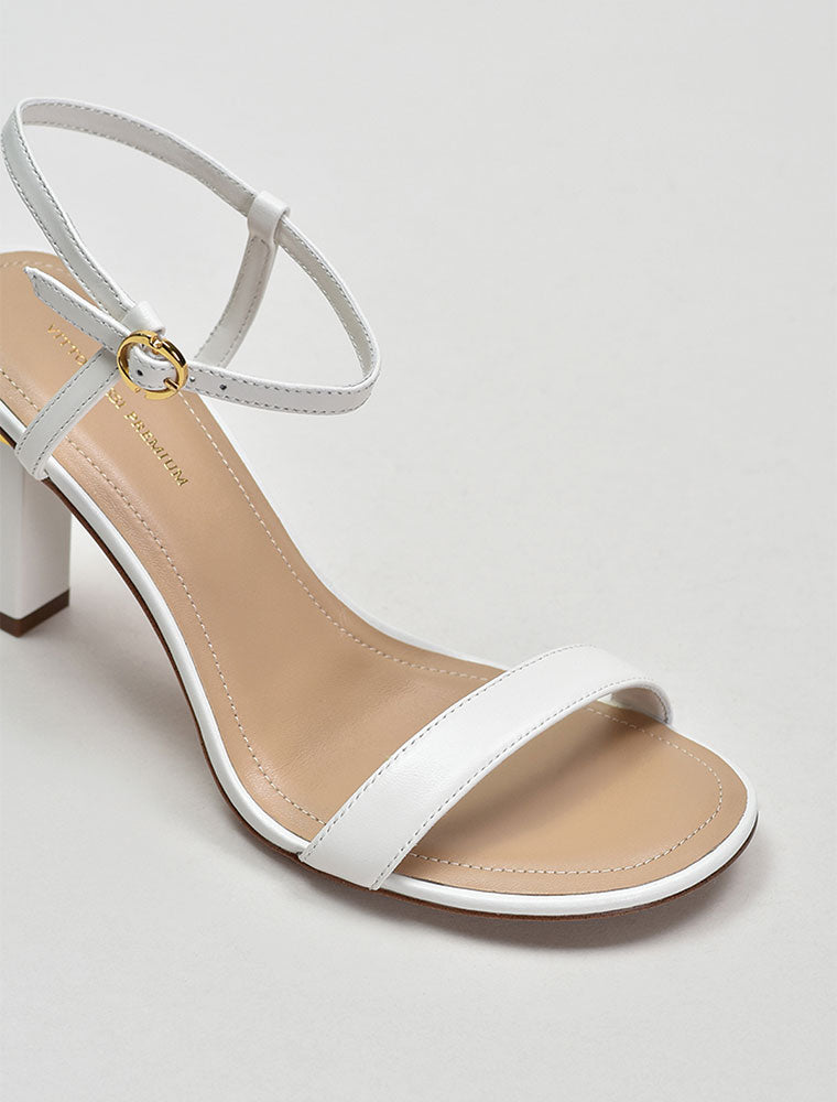 Round Toe Square Heel Sandals, Off-White