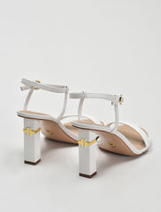 Round Toe Square Heel Sandals, Off-White