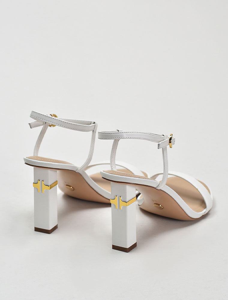 Round Toe Square Heel Sandals, Off-White