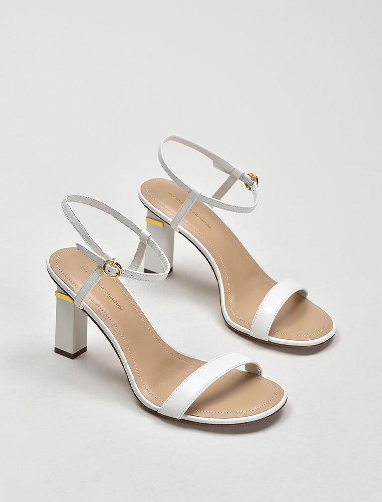 Round Toe Square Heel Sandals, Off-White