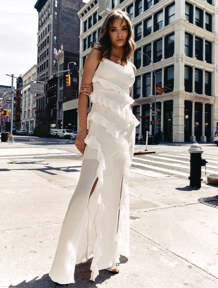 Ruffle Maxi Dress, White