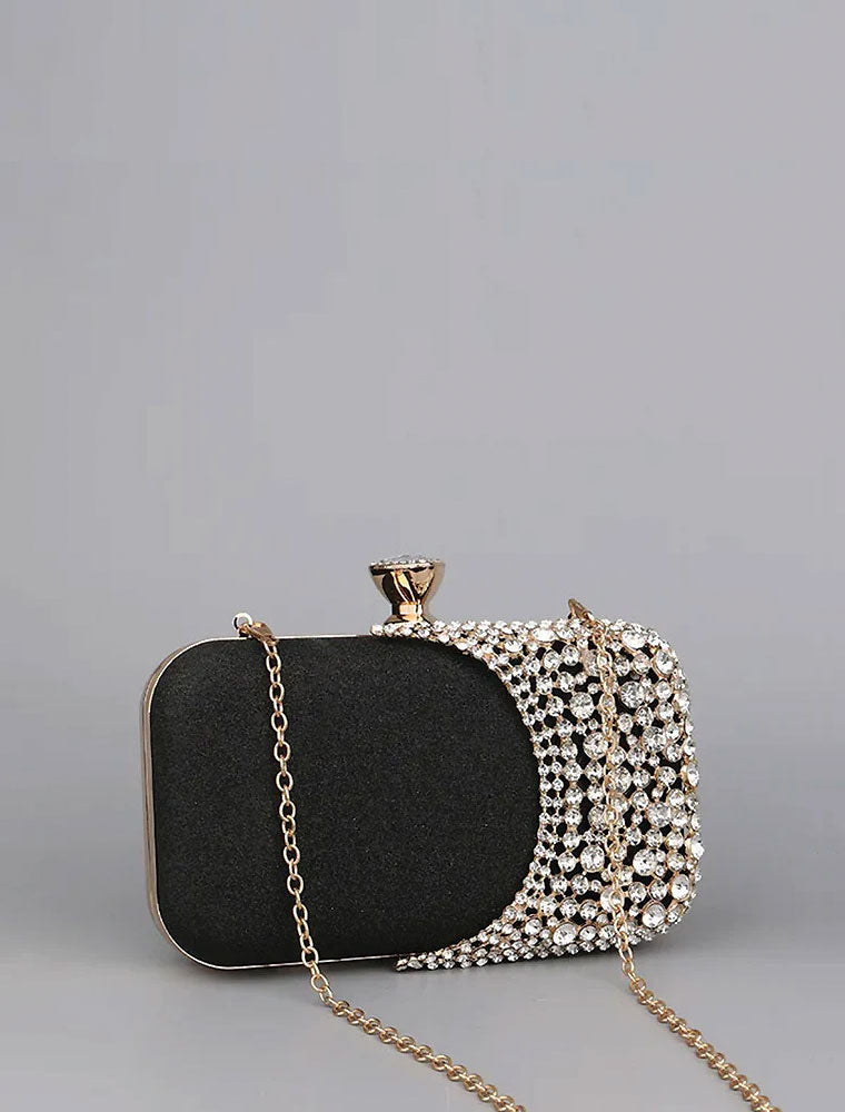 Runway Glamorous Rhinestone Clutch Bag, Black