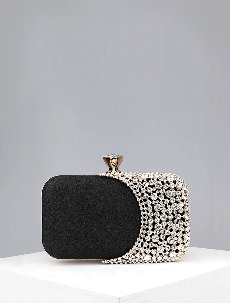Runway Glamorous Rhinestone Clutch Bag, Black