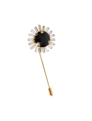 Rutherford Lapel Pin, Black Onyx & Clear Quartz, 14K Gold Plated