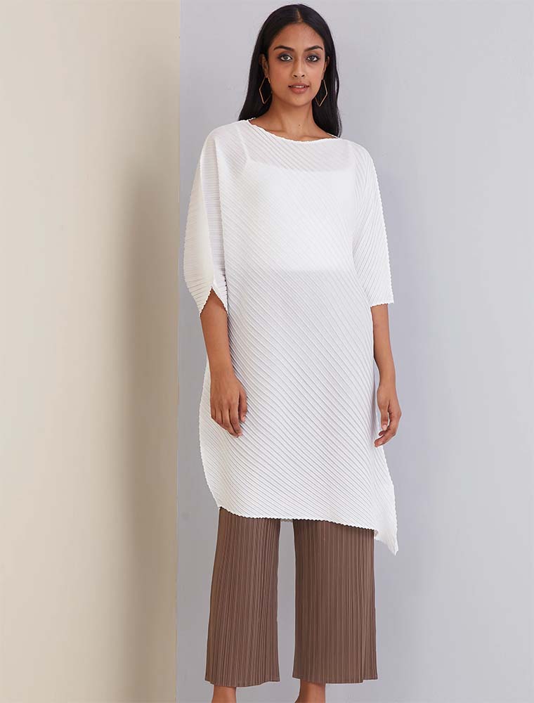 Asymmetrical Mae Bias Pleated Tunic-Dress, Wine