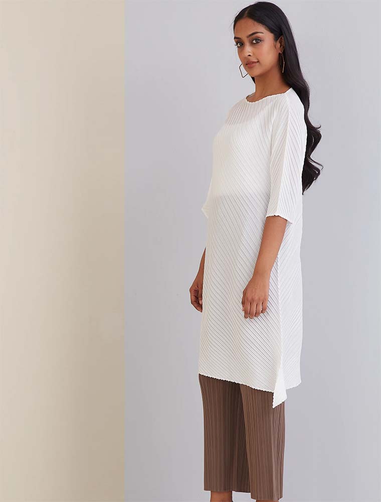 Asymmetrical Mae Bias Pleated Tunic-Dress, Wine