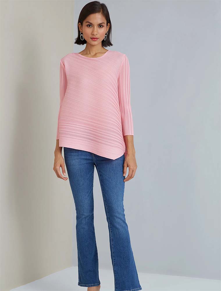 Asymmetrical Hemline Loose Top, Pink
