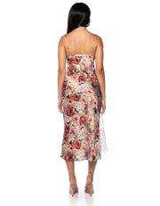 Satin Floral Print Midi Dress, Blush Pink