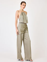 Satin Pants with Decorative Belt, Olive