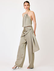 Satin Pants with Decorative Belt, Olive