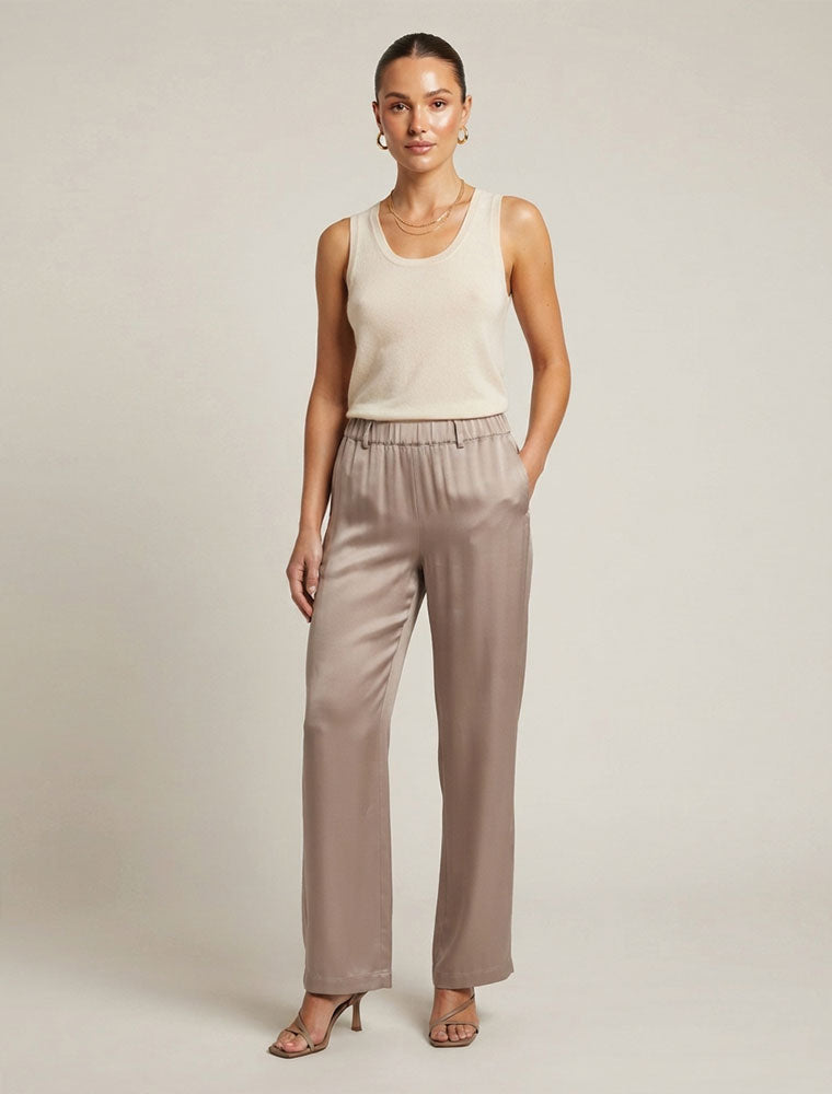 Satin Straight Leg Pant, Tan