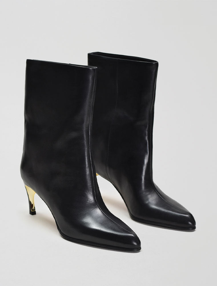 Sculptural Ankle Boot with Gold Heel Detail, Black