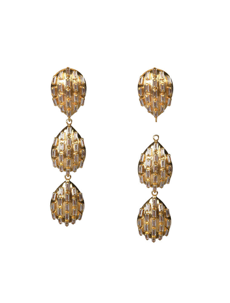 Selene Earrings, Clear Quartz, 14K Gold Plated