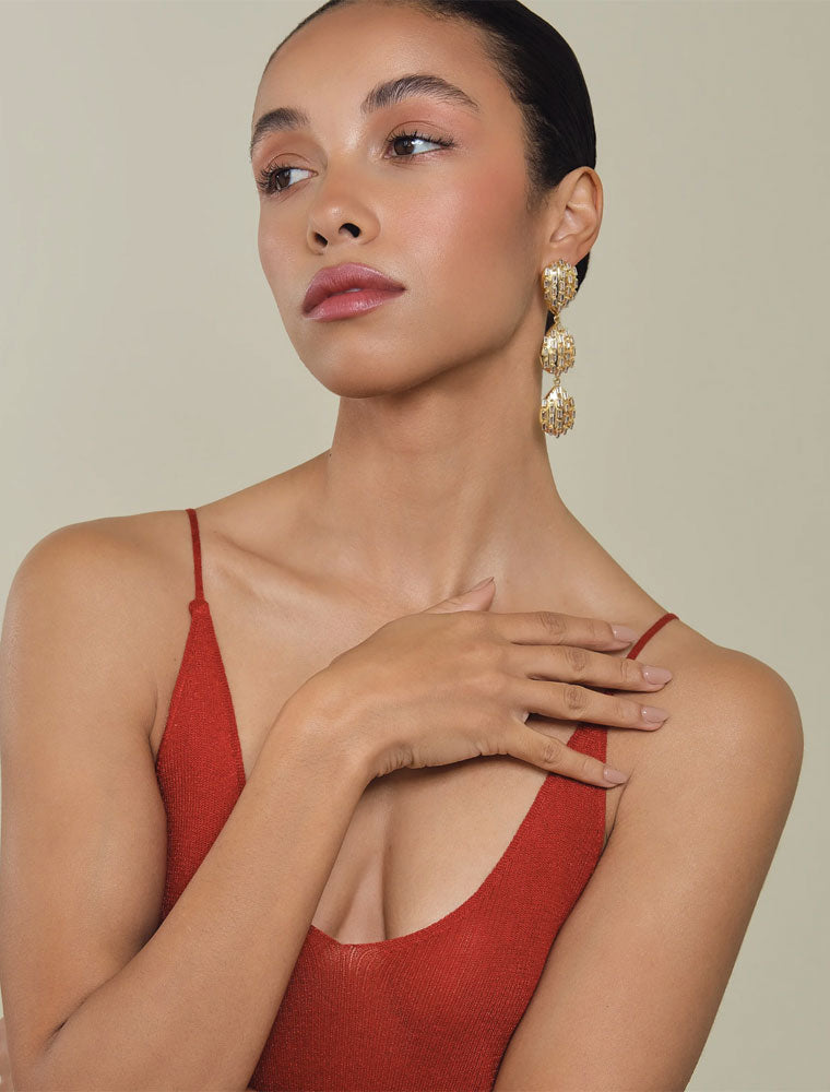 Selene Earrings, Clear Quartz, 14K Gold Plated