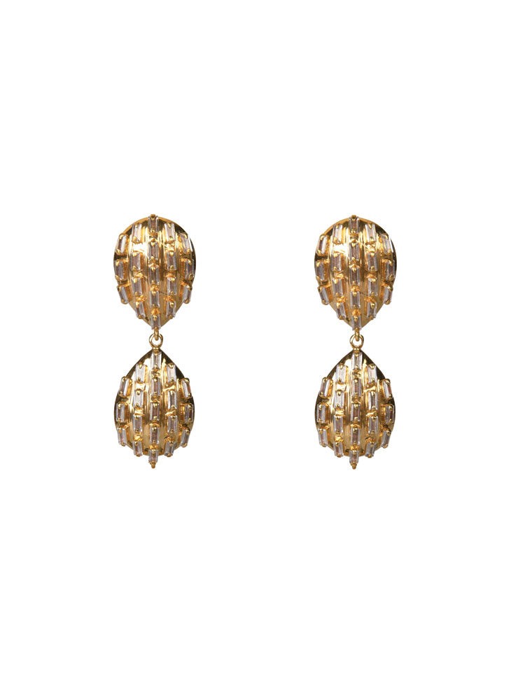 Selene Earrings, Clear Quartz, 14K Gold Plated