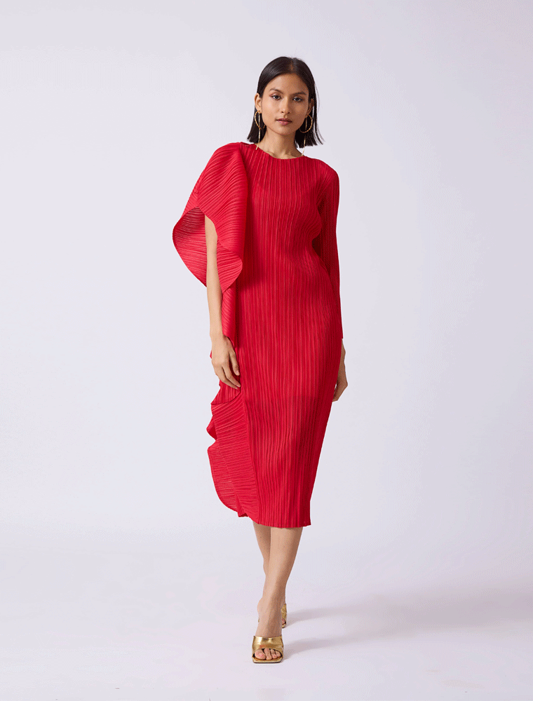 Serena Ruffle Draped Asymmetrical Dress, Green