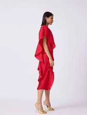 Serena Ruffle Draped Asymmetrical Dress, Green