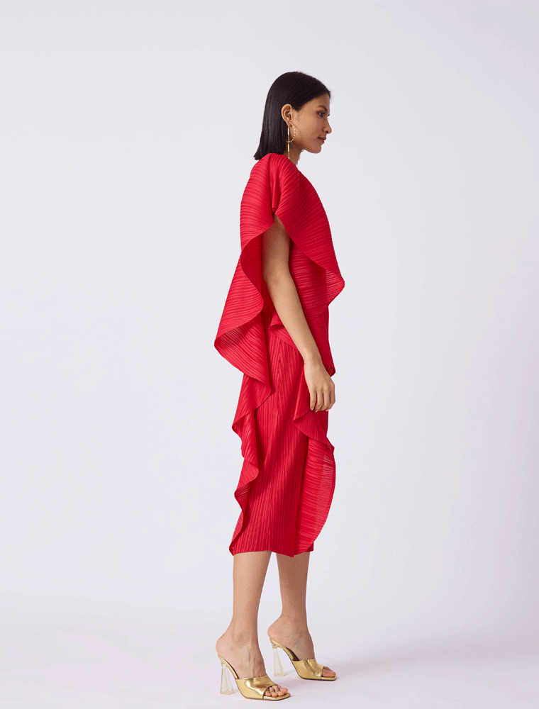 Serena Ruffle Draped Asymmetrical Dress, Green