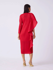 Serena Ruffle Draped Asymmetrical Dress, Red