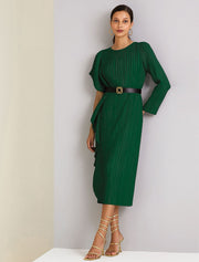 Serena Ruffle Draped Asymmetrical Dress, Green