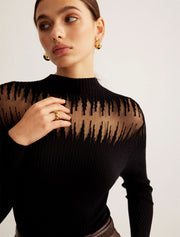 Shear Shoulder Mock Neck Top, Black