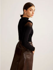 Shear Shoulder Mock Neck Top, Black