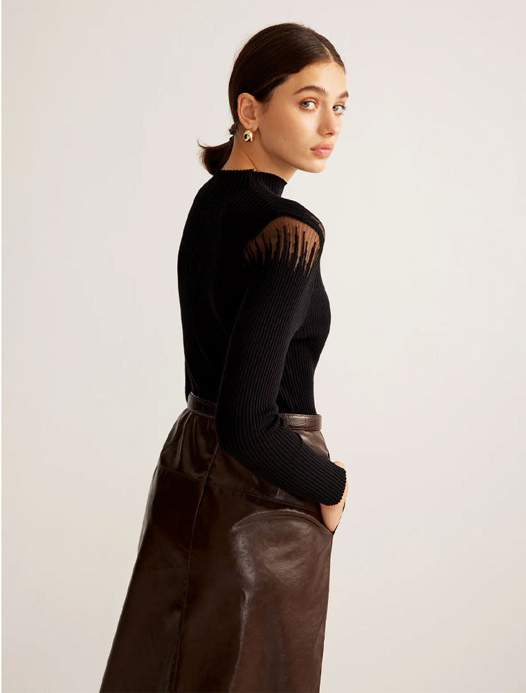 Shear Shoulder Mock Neck Top, Black